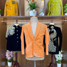 Load image into Gallery viewer, BT2580 Premium Velvet Baby Boy Blazer – Sunset Orange Luxe Edition
