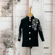 Load image into Gallery viewer, BT2531 Deep Green Designer Baby Boy Velvet Embroidered Party Jacket
