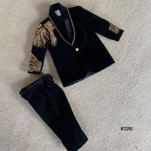 Load image into Gallery viewer, BT2293 🖤 Black Royalty Embroidered Suit – A Regal Look for Your Little King! 👑✨
