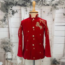 Load image into Gallery viewer, BT2633 Royal Red Horse Embroidery Sherwani for Baby Boy | Luxury Birthday &amp; Wedding Outfit
