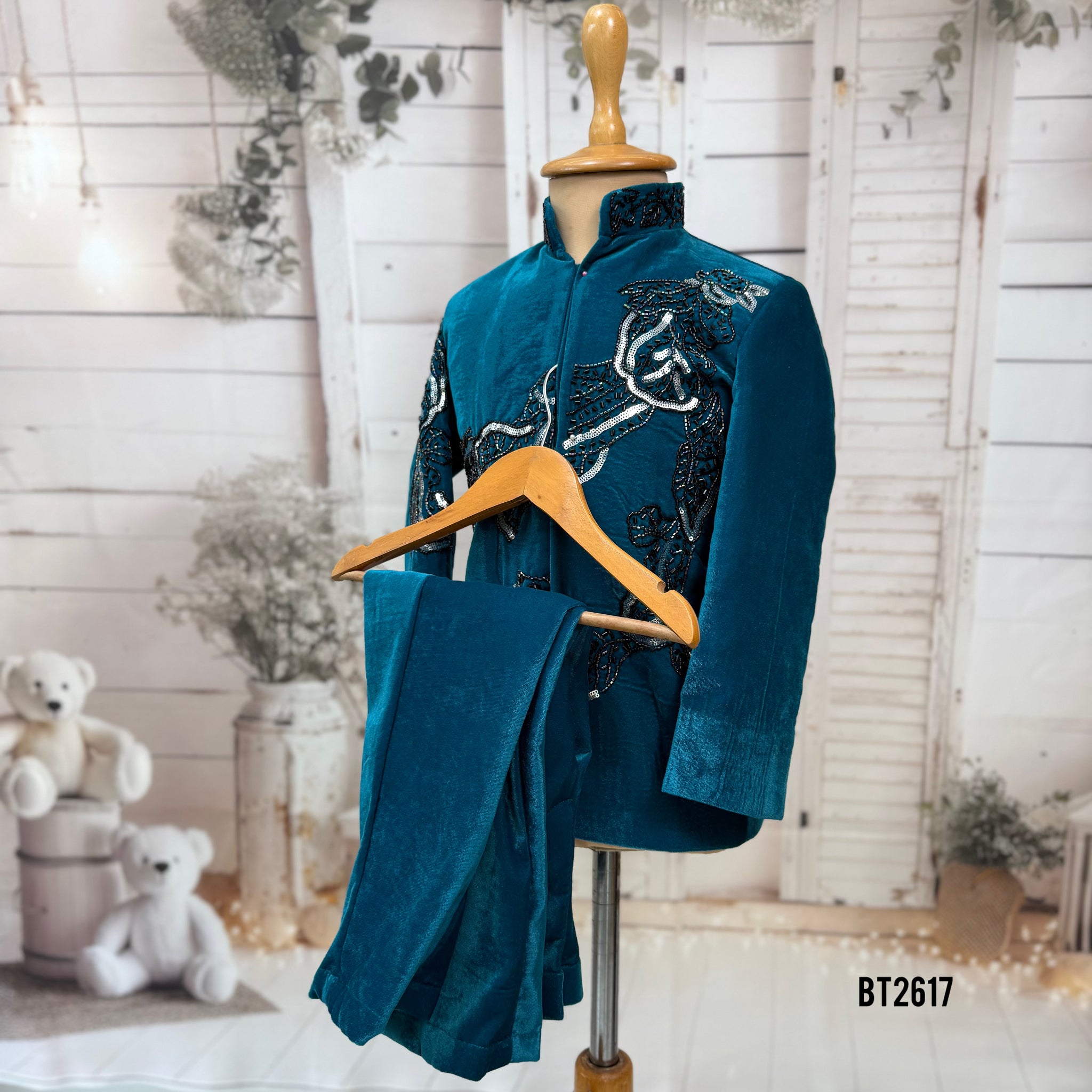 BT2617 Teal Indo Western for Boys | Kids Wedding Dress