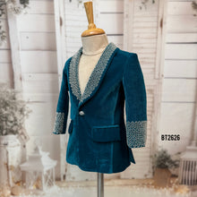 Load image into Gallery viewer, BT2626 Teal Blue Embellished Blazer for Baby Boy | Luxury Birthday &amp; Wedding Party Wear
