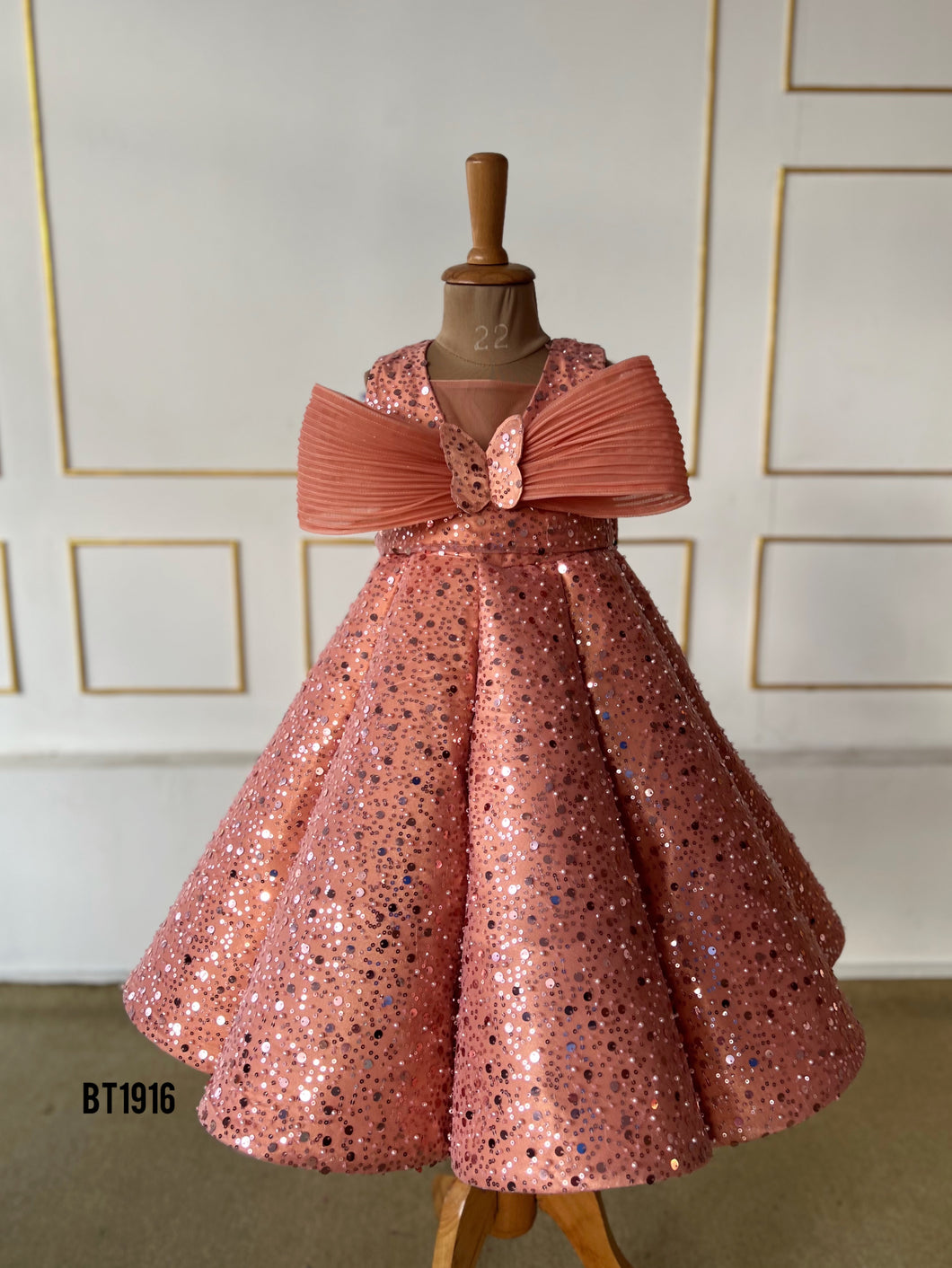 BT1916 Peach Sparkle: Glamorous Baby Party Dress