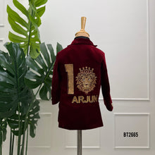 Load image into Gallery viewer, BT2665 Maroon Velvet Birthday Blazer Set for Baby Boys

