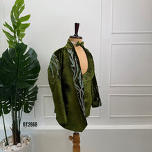 Load image into Gallery viewer, BT2668 Olive Green Velvet Designer Party Wear Blazer for Boys
