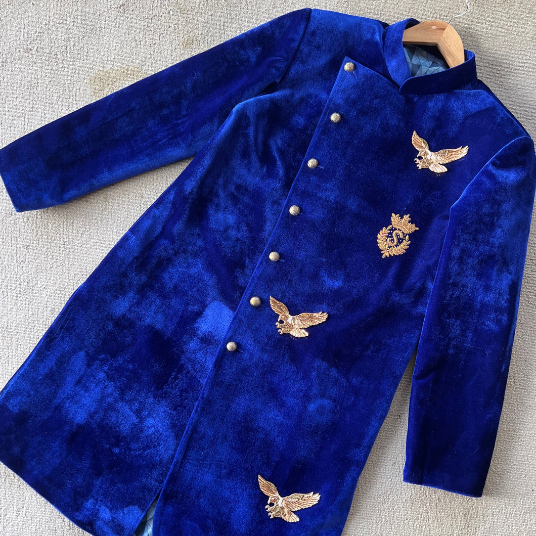 BT2195 Royal Blue Eagle Boys Party Wear Sherwani: Bold and Majestic Look 🦅✨