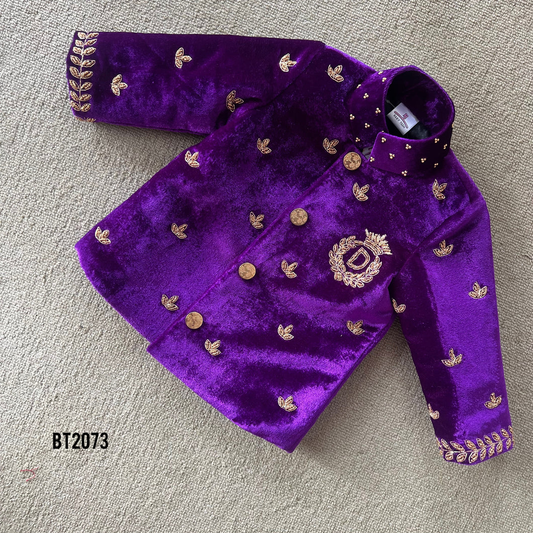 BT2073 👑 Royal Velvet Party Wear Charm: Dress Your Little Prince for Grand Celebrations 🎉