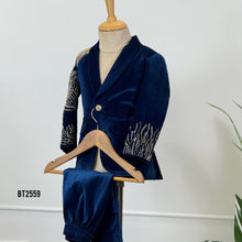 Load image into Gallery viewer, BT2559 Navy Blue Velvet Designer Blazer for Baby Boy | Hand Embroidered Party Wear
