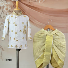 Load image into Gallery viewer, 🤍 BT2491 Imperial White Baby Boy Jodhpuri Suit with Gold Embroidery

