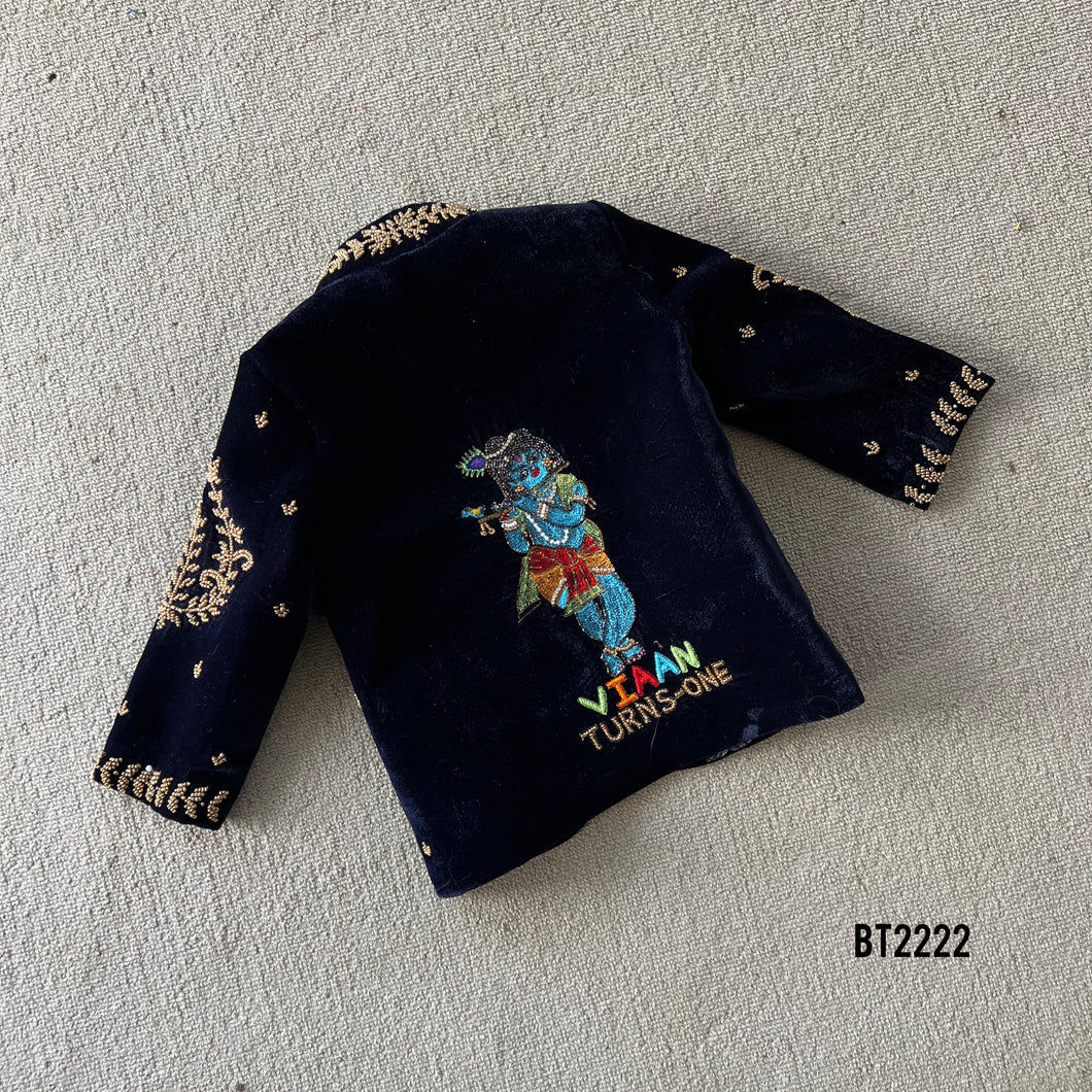 BT2222 Krishna Theme Party Wear Jacket For Baby Boys