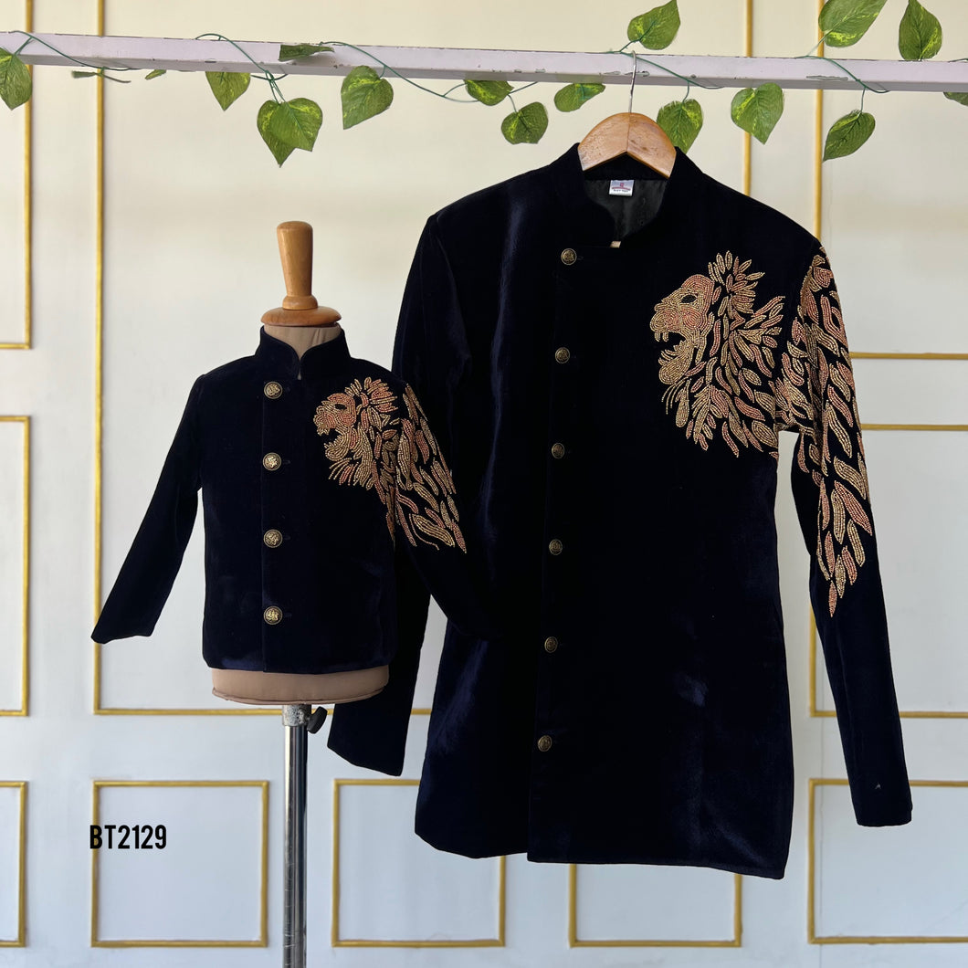 BT2129  Regal Father-Son Lion Embroidered Party Wear  Set 🦁✨