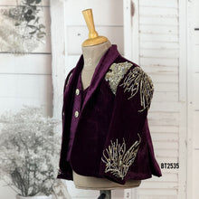 Load image into Gallery viewer, BT2535 Wine Purple Designer Baby Boy Velvet Blazer Set with Hand Embroidery
