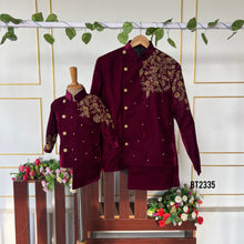 Load image into Gallery viewer, BT2335 🍷 Regal Burgundy Dad-Son Sherwani Set – Celebrate in Royal Style! 👑✨
