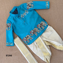 Load image into Gallery viewer, BT2448 Royal Elephant Theme Embroidered Baby Boy Kurta and Dhoti Set 🐘💎✨
