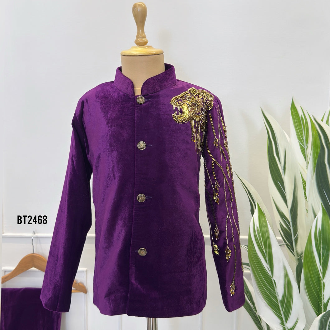 🐯 BT2468 Royal Panther Baby Boy Velvet Jodhpuri Suit