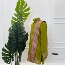 Load image into Gallery viewer, BT2444 Designer Baby Boy Green Kurta Set with Golden Embroidery and Dupatta
