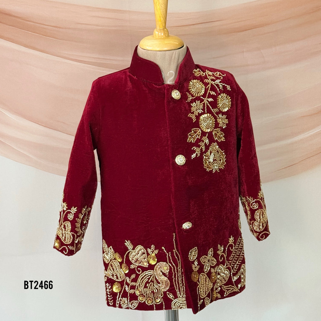 ❤️ BT2466 Regal Maroon Velvet Jodhpuri Suit for Baby Boys