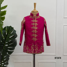 Load image into Gallery viewer, BT2678 Royal Fuchsia Embroidered Indo Western Sherwani for Baby Boy
