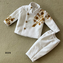 Load image into Gallery viewer, BT2374 White Baby Boy Embroidered Blazer with Golden Floral Work – Premium Party &amp; Wedding Outfit
