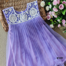 Load image into Gallery viewer, BT2257 💜✨ Lavender Dream – Elegant Pearl-Embroidered Party Dress for Your Little Princess 👑
