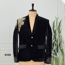 Load image into Gallery viewer, BT2552 Luxury Black Velvet Embellished Blazer for Men Wedding &amp; Party Wear
