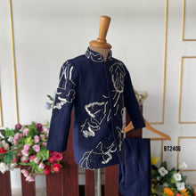 Load image into Gallery viewer, BT2406 Navy Blue Boys Embroidered Sherwani Set – Premium Wedding &amp; Party Wear Outfit
