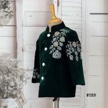 Load image into Gallery viewer, BT2531 Deep Green Designer Baby Boy Velvet Embroidered Party Jacket
