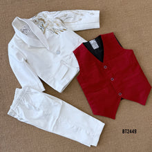 Load image into Gallery viewer, BT2449 Designer Baby Boy White Blazer Set with Red Bow and Hand Embroidery
