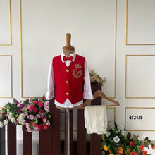Load image into Gallery viewer, BT2426 Cream Boys Blazer Set with Red Waistcoat &amp; Bow Tie – Premium Birthday &amp; Wedding Outfit
