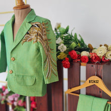 Load image into Gallery viewer, Bt2432 Boys Green Party Wear Blazer Set with Golden Embroidery – Birthday &amp; Wedding Outfit
