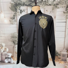 Load image into Gallery viewer, BT2612 Black Designer Shirt for DAD with Crown Lion Embroidery | Premium Birthday Wedding Party Wear Shirt For Dad
