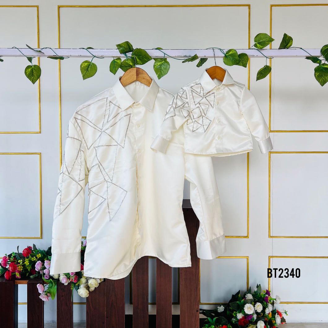 BT2340 🤍 Twinning in Style – Dad & Son Royal White Set 👔✨