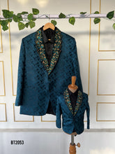Load image into Gallery viewer, BT2053 Elegant Emerald Dad &amp; Junior Suit Set ✨🌿
