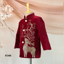 Load image into Gallery viewer, 🦌 BT2480 Majestic Deer Maroon Velvet Jodhpuri Suit for Baby Boys
