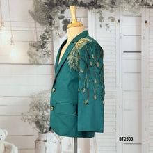 Load image into Gallery viewer, BT2503 Emerald Green Family Combo Outfit | Dad, Mom &amp; Baby Matching Party Wear Set
