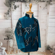 Load image into Gallery viewer, BT2617 Teal Velvet Indo Western for Boys with Black Hand Embroidery | Luxury Birthday Wedding Party Wear Outfit
