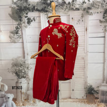 Load image into Gallery viewer, BT2633 Royal Red Horse Embroidery Sherwani for Baby Boy | Luxury Birthday &amp; Wedding Outfit
