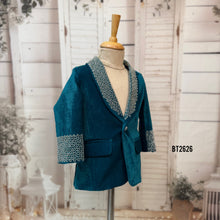 Load image into Gallery viewer, BT2626 Teal Blue Embellished Blazer for Baby Boy | Luxury Birthday &amp; Wedding Party Wear
