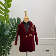 Load image into Gallery viewer, BT2665 Maroon Velvet Birthday Blazer Set for Baby Boys
