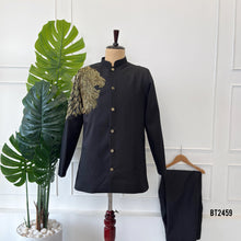 Load image into Gallery viewer, BT2459 Royal Lion Theme Embroidered Black Baby Boy Jodhpuri 🦁✨
