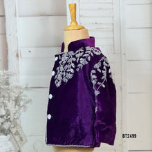 Load image into Gallery viewer, BT2499 Royal Purple Velvet Baby Boy Indo-Western | Silver Embroidered Party Wear Outfit
