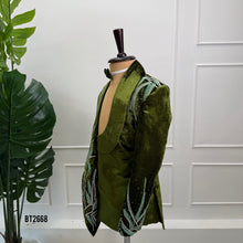 Load image into Gallery viewer, BT2668 Olive Green Velvet Designer Party Wear Blazer for Boys
