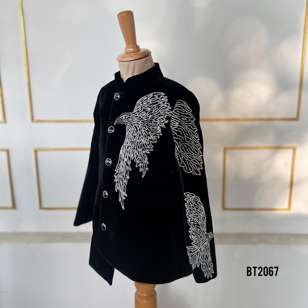 BT2067 🖤 Little Royal in Eagle Velvet Charm Party Wear For Boys 🖤