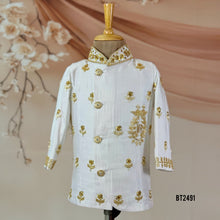 Load image into Gallery viewer, 🤍 BT2491 Imperial White Baby Boy Jodhpuri Suit with Gold Embroidery
