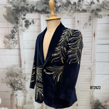 Load image into Gallery viewer, BT2622 Navy Velvet Designer Blazer for Boys with Crystal Handwork | Luxury Birthday Wedding Party Wear Jacket
