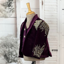 Load image into Gallery viewer, BT2535 Wine Purple Designer Baby Boy Velvet Blazer Set with Hand Embroidery
