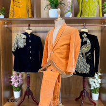 Load image into Gallery viewer, BT2580 Premium Velvet Baby Boy Blazer – Sunset Orange Luxe Edition
