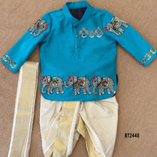 Load image into Gallery viewer, BT2448 Royal Elephant Theme Embroidered Baby Boy Kurta and Dhoti Set 🐘💎✨

