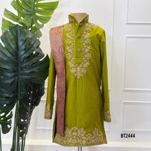 Load image into Gallery viewer, BT2444 Designer Baby Boy Green Kurta Set with Golden Embroidery and Dupatta
