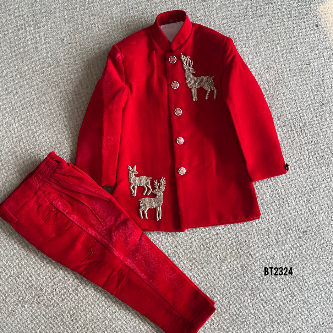BT2324 🦌 Enchanted Reindeer Royal Red Jacket – Festive & Party Edition 🎄✨